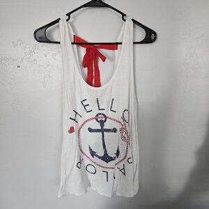 Annabelle Medium White Red Blue Tank Top Anchor Hey Sailor Open Back Bow Tie
